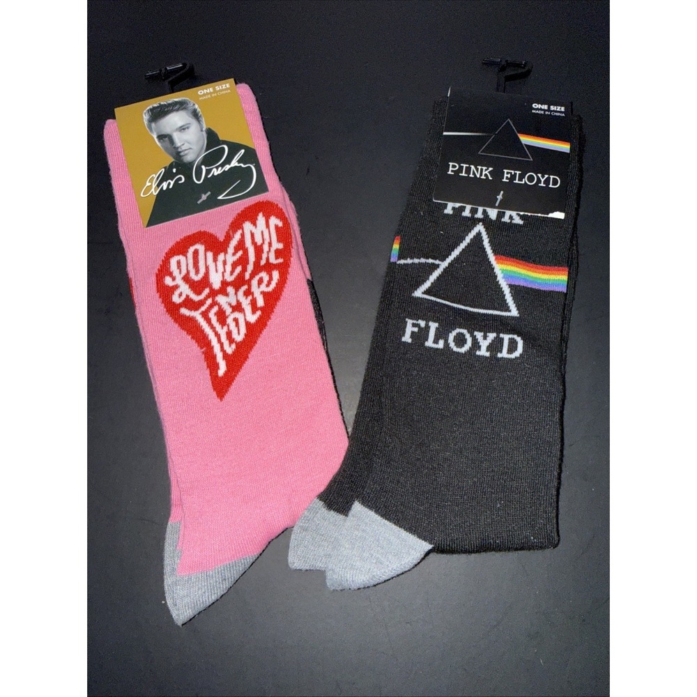 NWT 2 Pair Novelty Fun Socks- Elvis Presley, Pink Floyd Women's One Size
